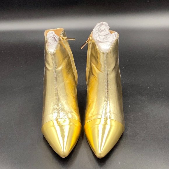 FSJ Shoes - S Gold Wedding Low Heel Pointed Toe Side Zips Ankle Boots